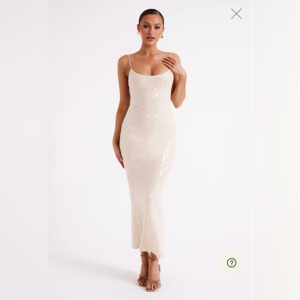 MESHKI Brianna Sequin Maxi Dress in Cream